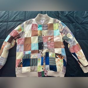 Mens XL Handmade Quilted Patchwork Bomber Jacket